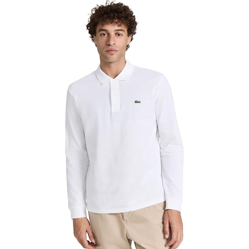 NWT Lacoste Mens Classic Long Sleeve Pique Polo Shirt, White-Size 4XLBig